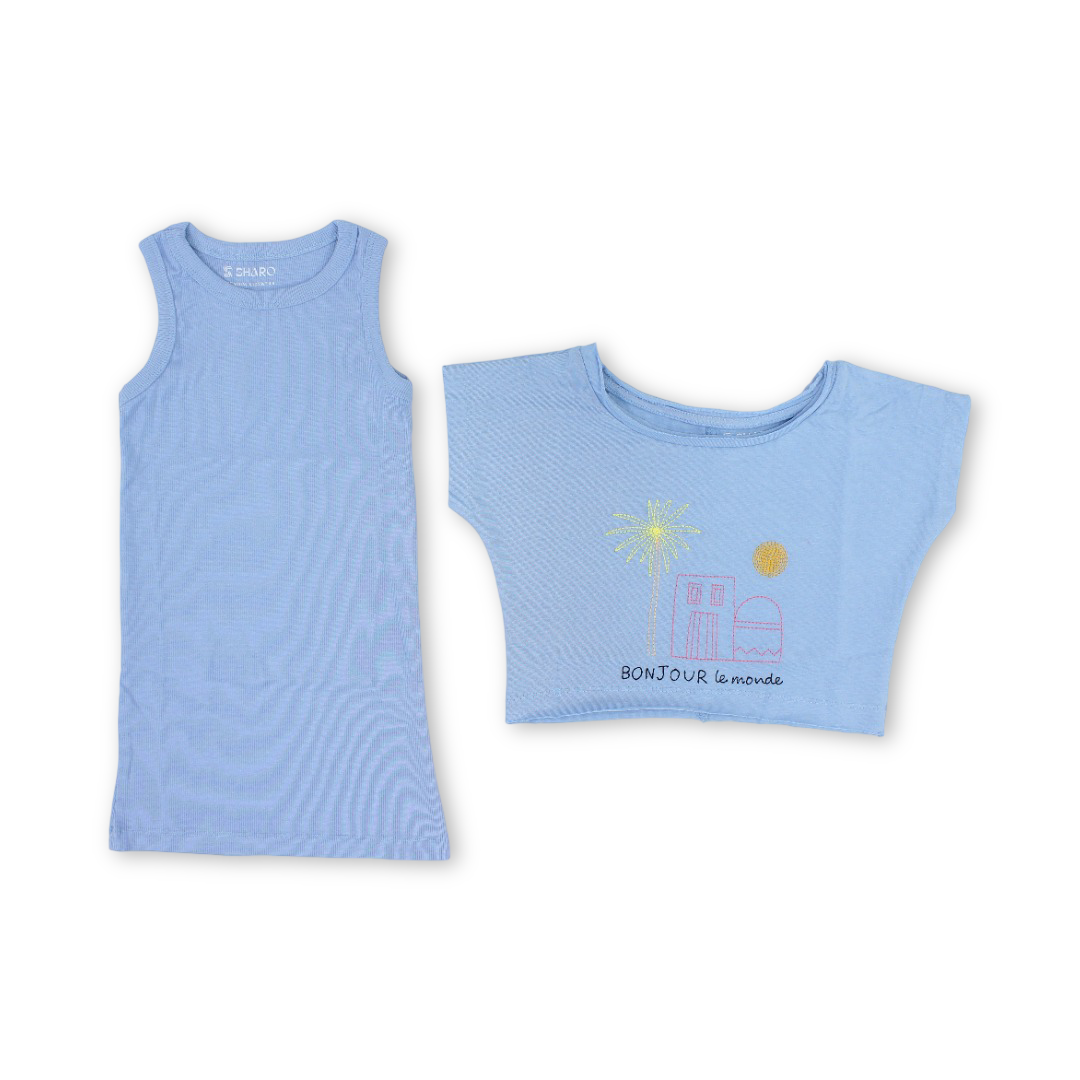 Girls Cotton T-Shirt – “Bonjour Lemonde“ Print