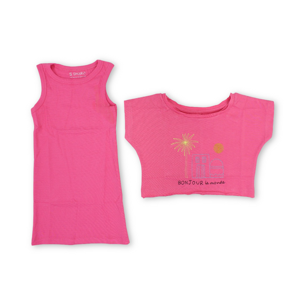 Girls Cotton T-Shirt – “Bonjour Lemonde“ Print