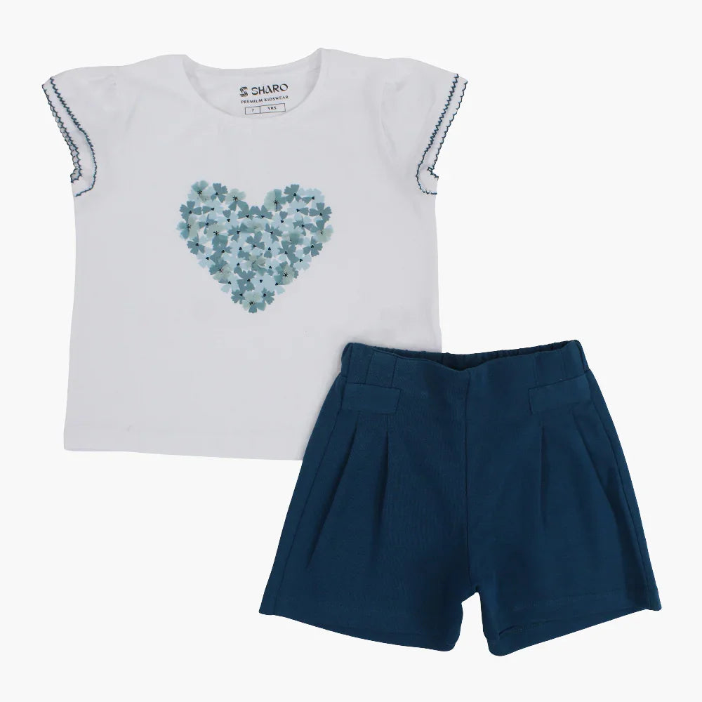 Girls 2-Piece Outfit Set - Floral Heart Design - Clothing - Sharo