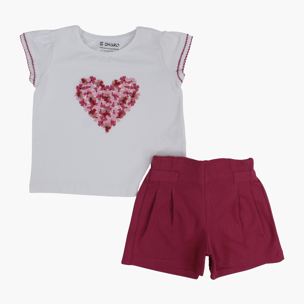 Girls 2-Piece Outfit Set - Floral Heart Design