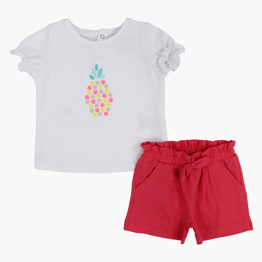 Baby Girls Cotton 2-Piece Outfit Set – Pineapple Print