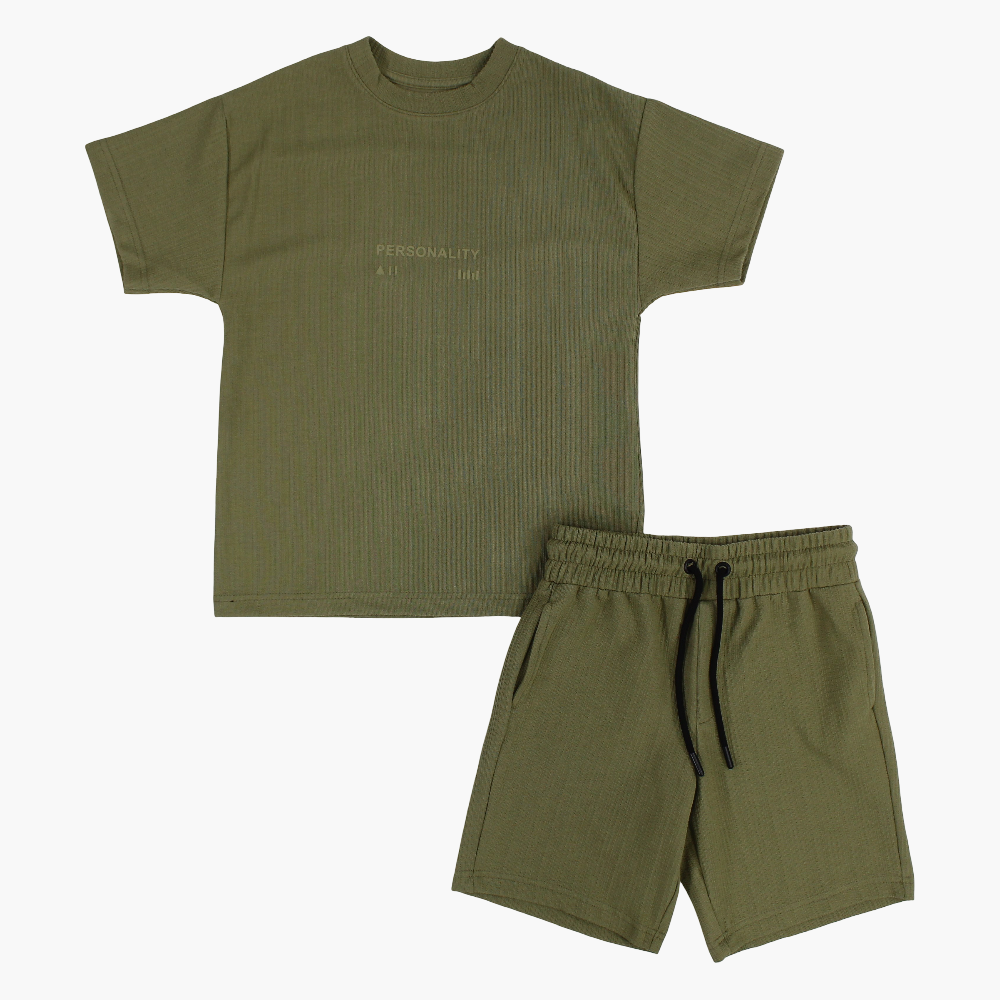 Boys Cotton Plain 2-Piece Outfit Set