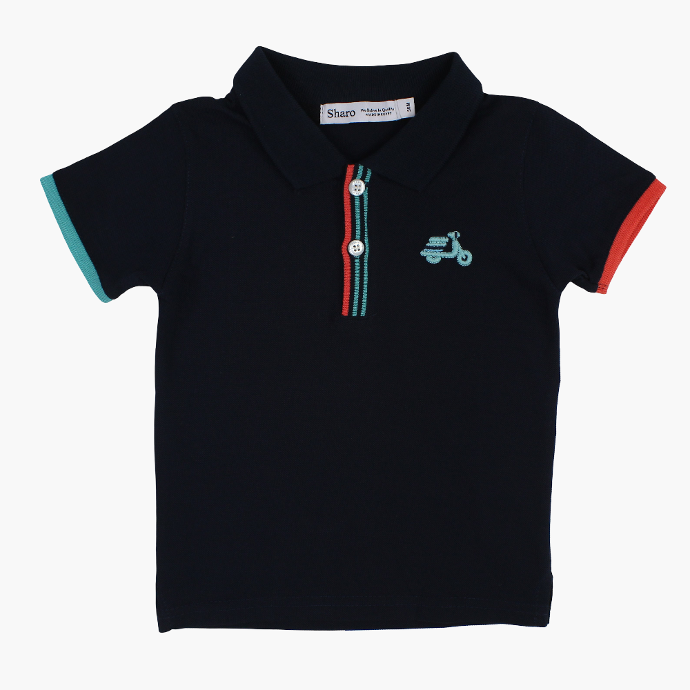 Baby Boys Cotton Polo Shirt - Little Scooter Embroidery
