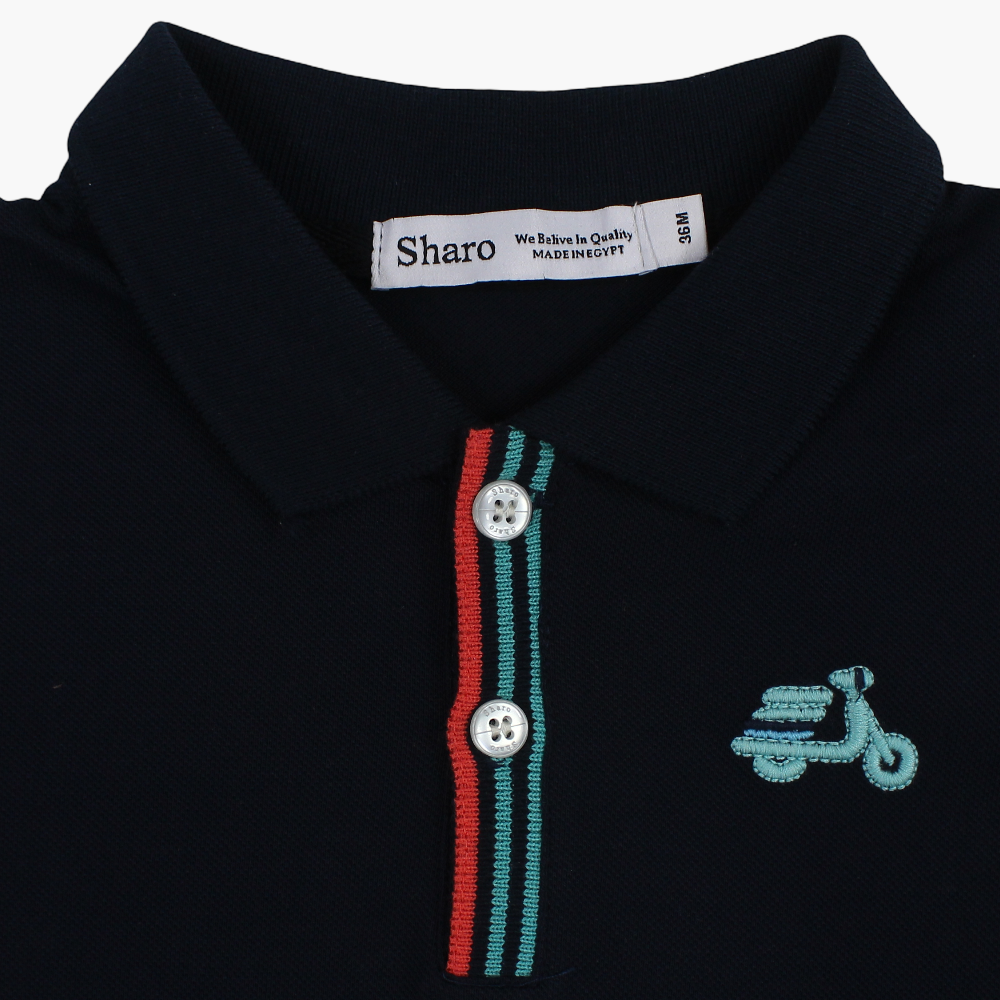 Baby Boys Cotton Polo Shirt - Little Scooter Embroidery