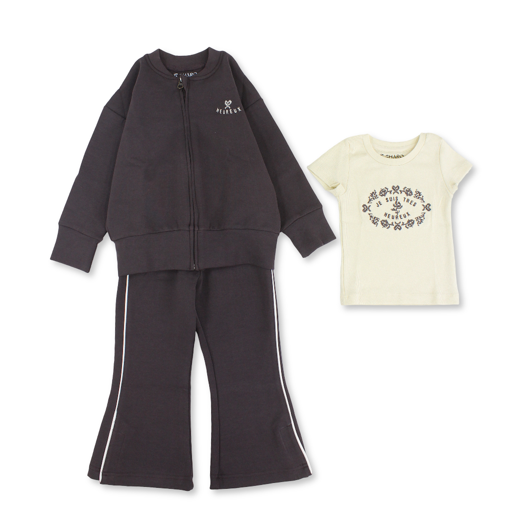 Girls Cotton 3-Piece Outfit Set – "Heureux" Print - Clothing - Sharo