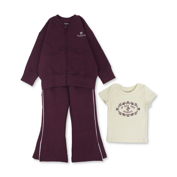 Girls Cotton 3-Piece Outfit Set – "Heureux" Print