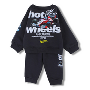 Baby Boys Cotton Two-Piece Outfit Set – Grey with “Hot Wheels Speed Crew” Design