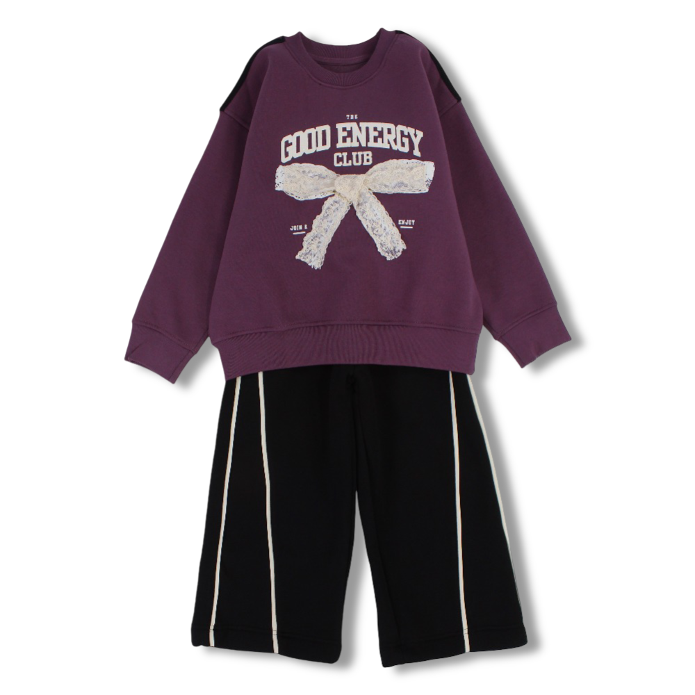 Girls Cotton Two-Piece Outfit Set – “Good Energy Club”  Design