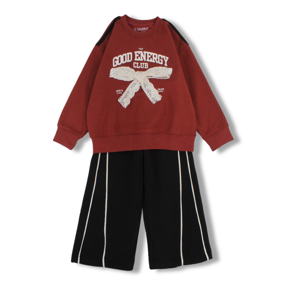 Girls Cotton Two-Piece Outfit Set – “Good Energy Club”  Design