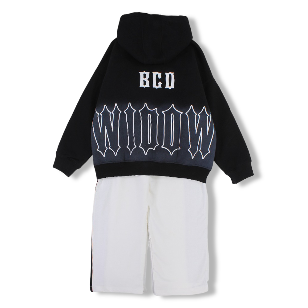 Boys Cotton Two-Piece Outfit Set – Black/White with “BCD” Print