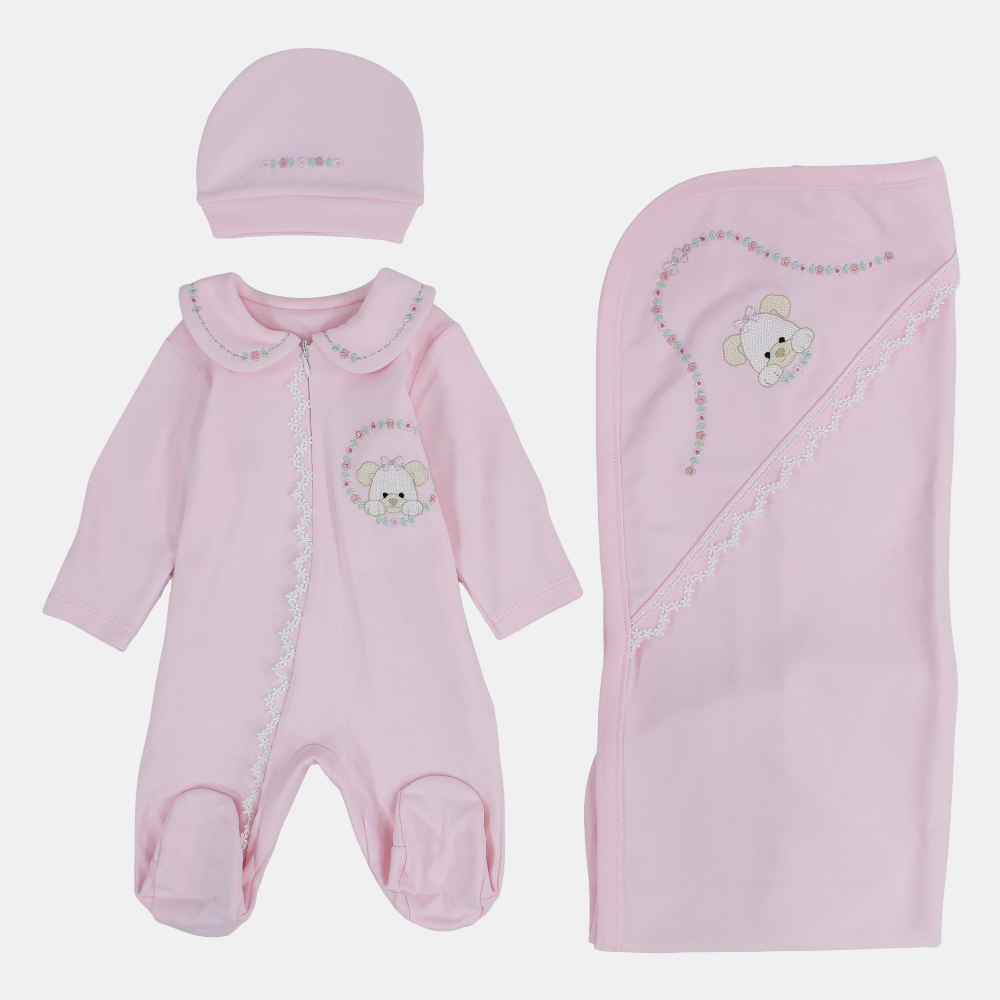 Baby Boys Cotton Baby Footie Set – Teddy Bear 3-Piece Set