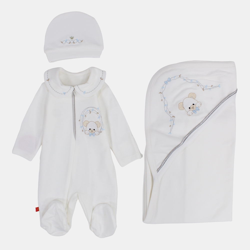 Baby Boys Cotton Baby Footie Set – Teddy Bear 3-Piece Set