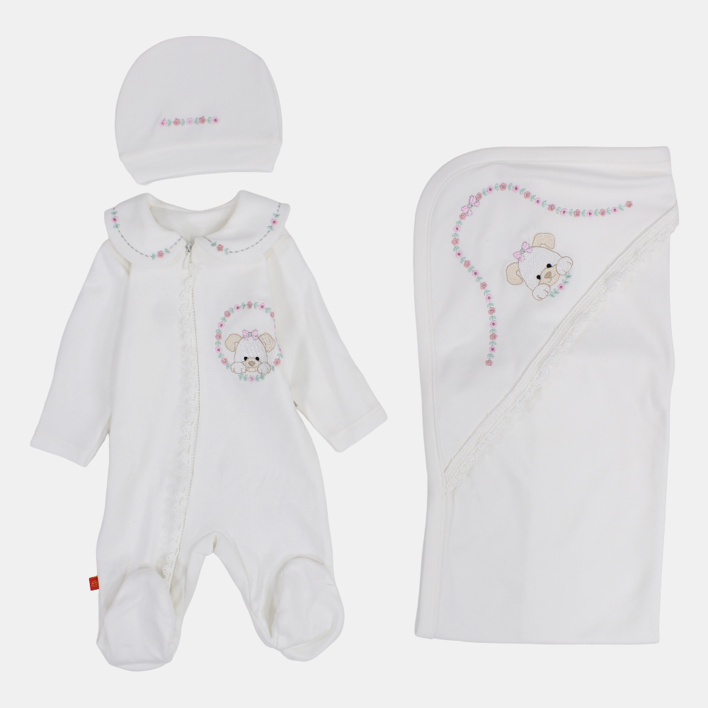 Baby Boys Cotton Baby Footie Set – Teddy Bear 3-Piece Set