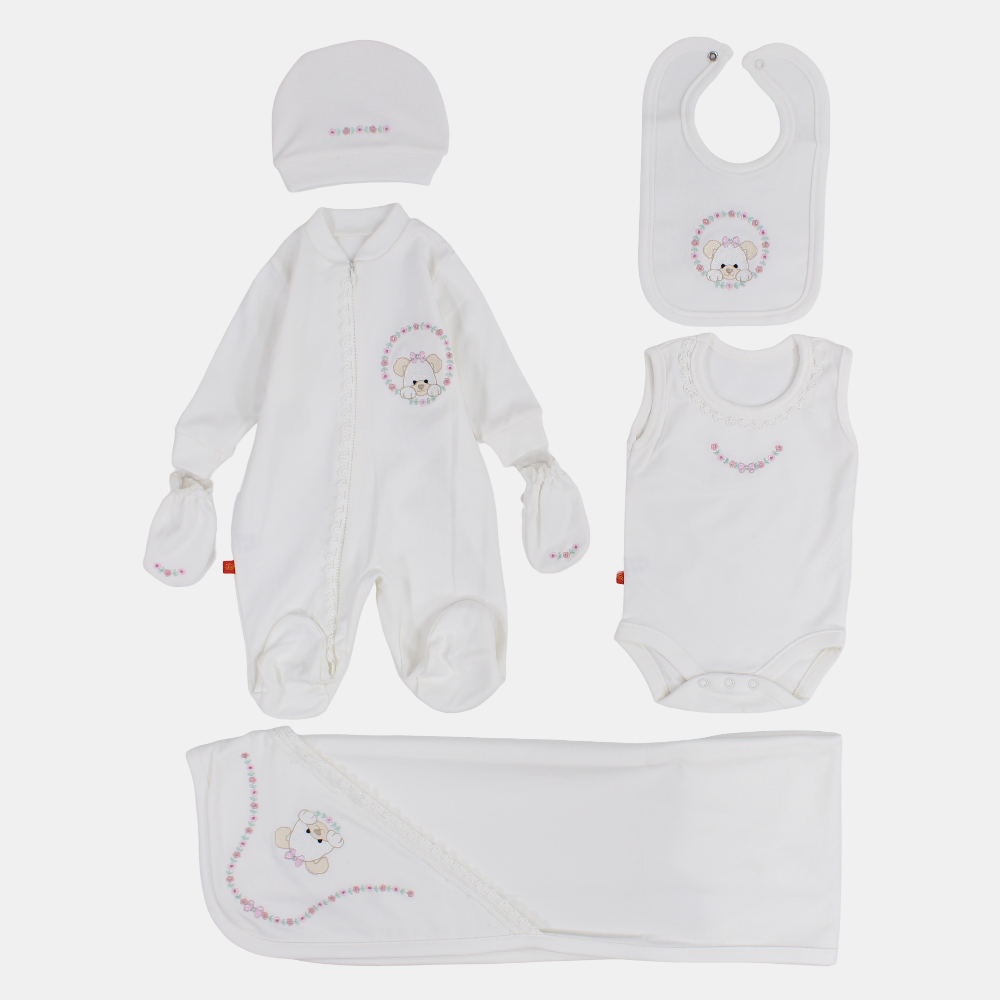 Baby Girls Cotton Baby Footie Set – Mousy 5-Piece Set
