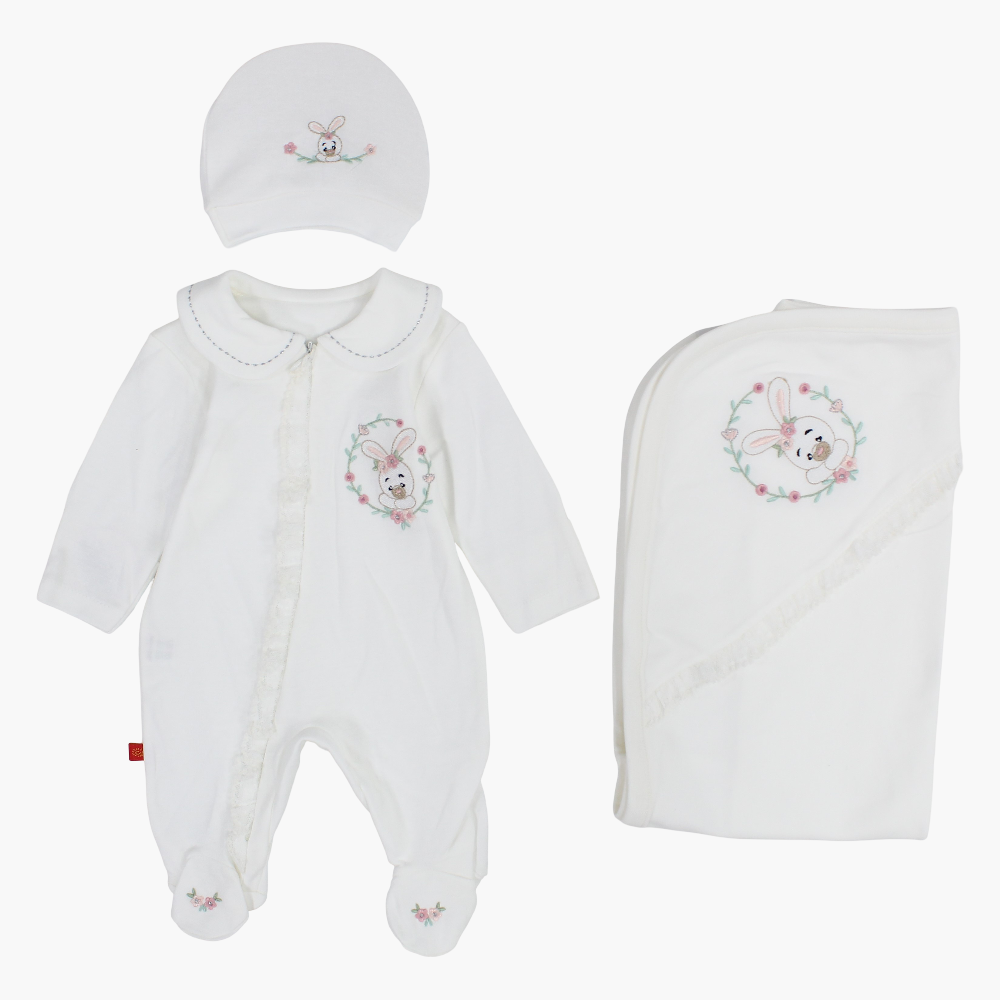 Baby Girls Baby Footie with Matching Beanie & Blanket