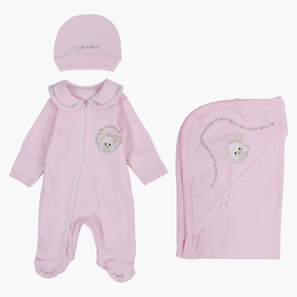 Baby Girls Baby Footie with Matching Beanie & Blanket
