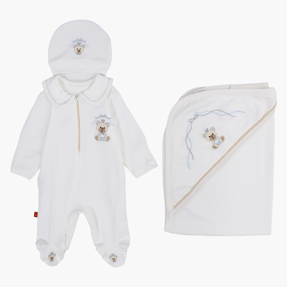 Baby Boys Cotton Baby Footie with Matching Beanie & Blanket