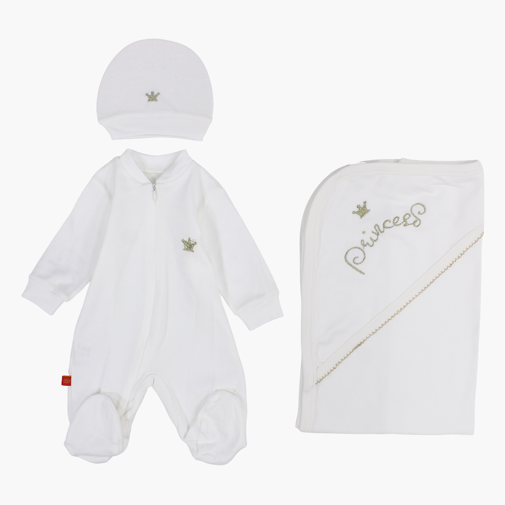 Baby Girls Cotton Baby Footie with Matching Blanket & Beanie – Princess Theme