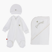 Baby Girls Cotton Baby Footie with Matching Blanket & Beanie – Princess Theme