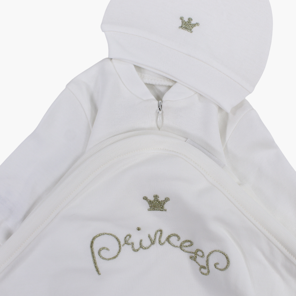 Baby Girls Cotton Baby Footie with Matching Blanket & Beanie – Princess Theme
