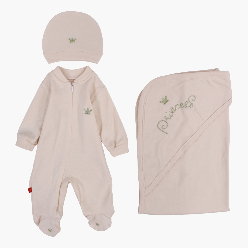 Baby Girls Cotton Baby Footie with Matching Blanket & Beanie – Princess Theme