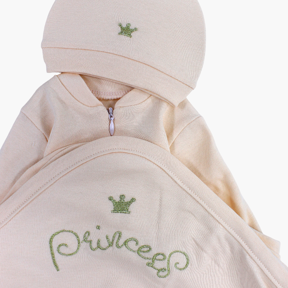 Baby Girls Cotton Baby Footie with Matching Blanket & Beanie – Princess Theme