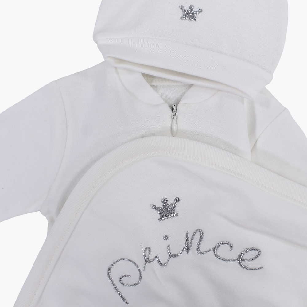 Baby Boys Cotton Newborn Outfit – Off-White, 3 Pieces, Prince Design