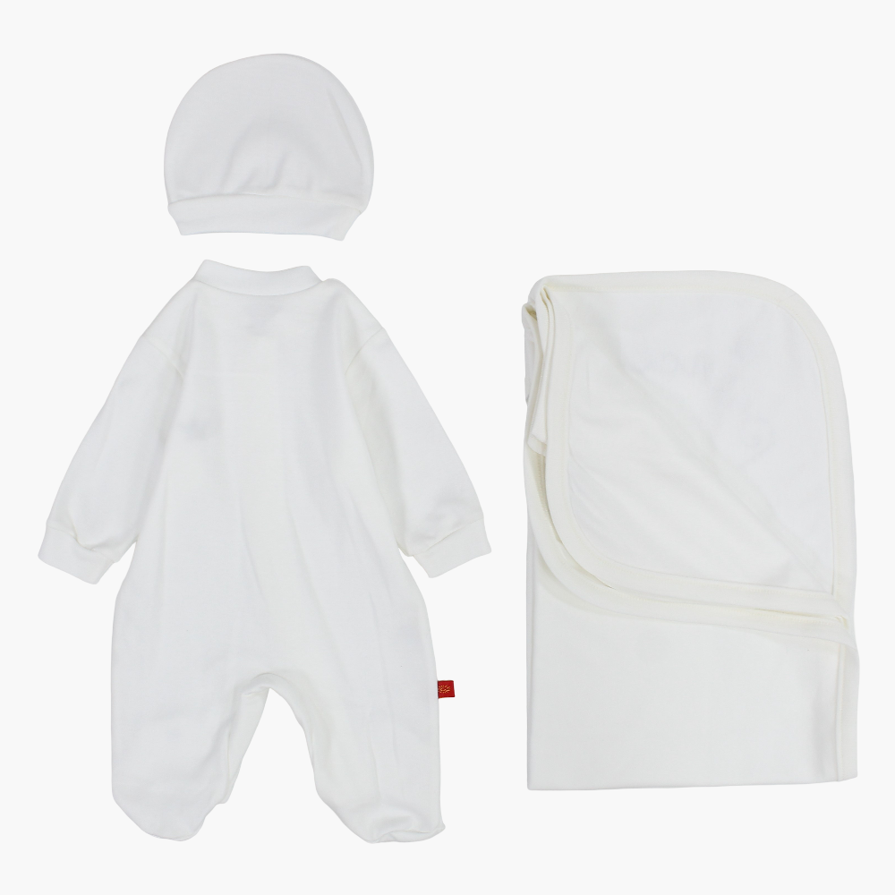 Baby Boys Cotton Newborn Outfit – Off-White, 3 Pieces, Prince Design