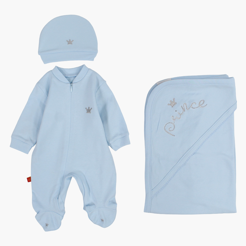 Baby Girls Cotton Baby Footie with Matching Blanket & Beanie – Princess Theme