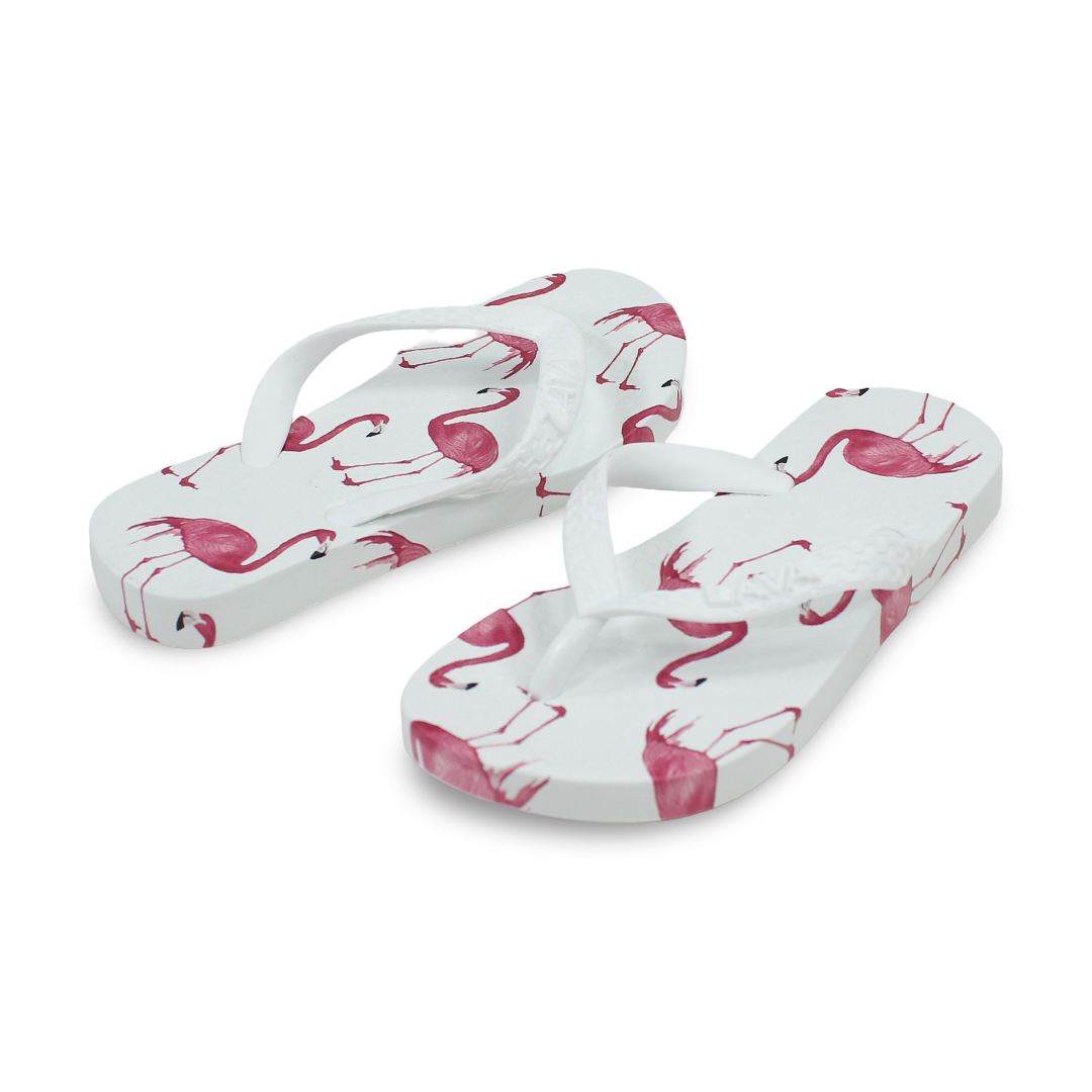 Girls Rubber Slippers White Flamingo
