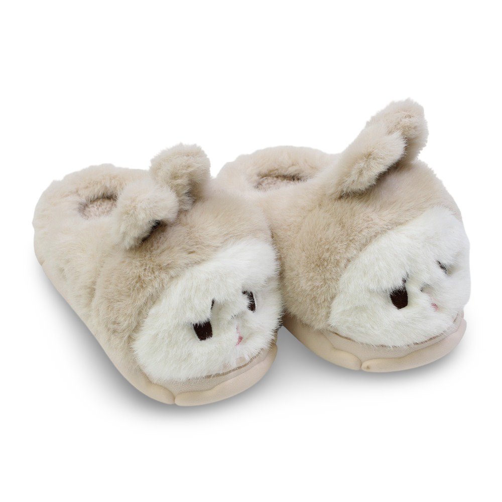 Unisex Fur Slippers – Beige with Bunny Design - Clothing - Exit