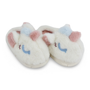 Girls Fur Slippers - Off-white with Unicorn Design
