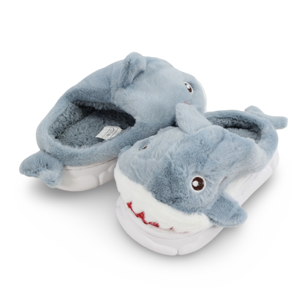 Unisex Fur Slippers – Babyblue with Shark Design