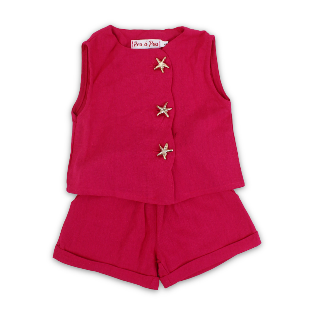 Girls Linen Sleeveless Outfit Set – Fuchsia - Clothing - Peu a Peu