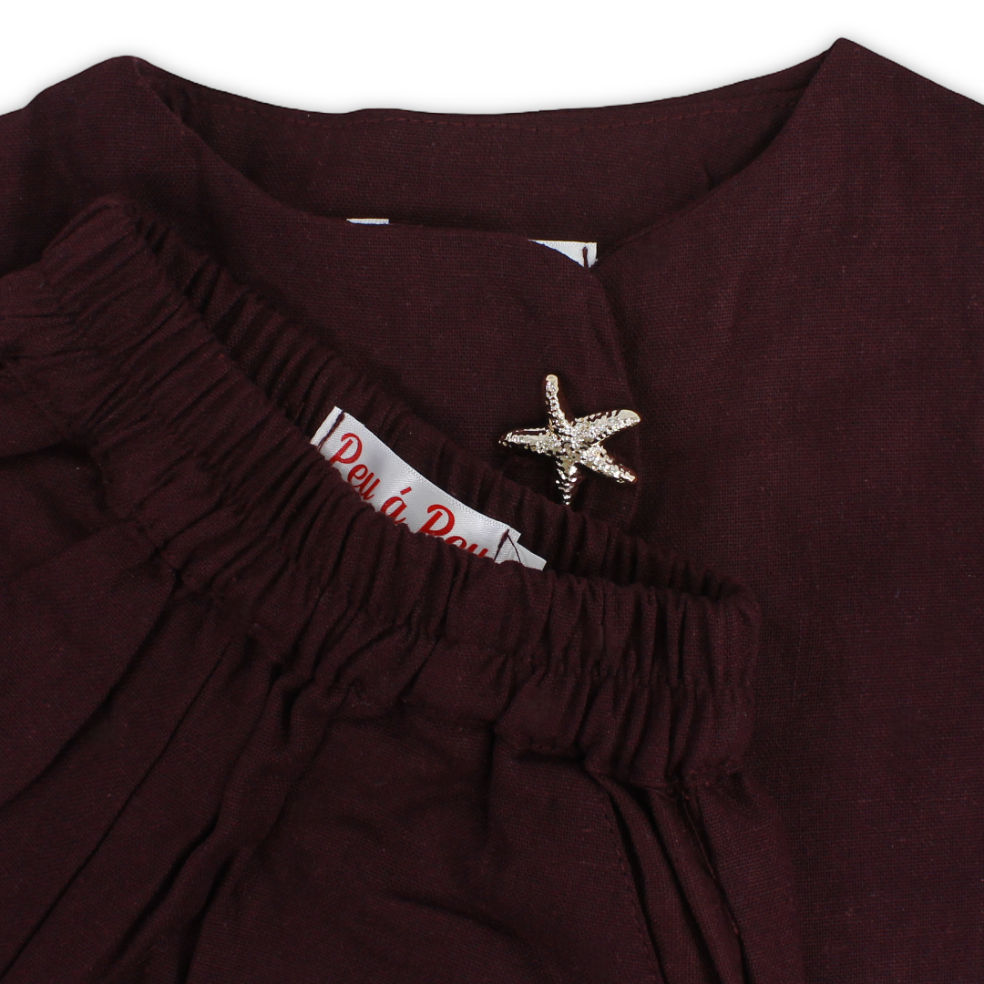 Girls Linen Sleeveless Outfit Set – Burgundy