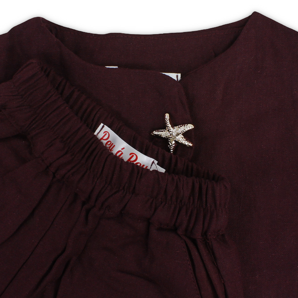 Girls Linen Sleeveless Outfit Set – Burgundy