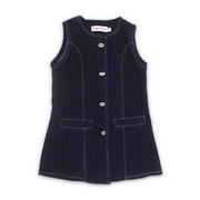 Girls Cotton Denim Sleeveless Dress – Dark Blue