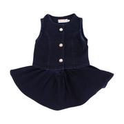 Girls Cotton Denim Sleeveless Outfit Set – Dark Blue