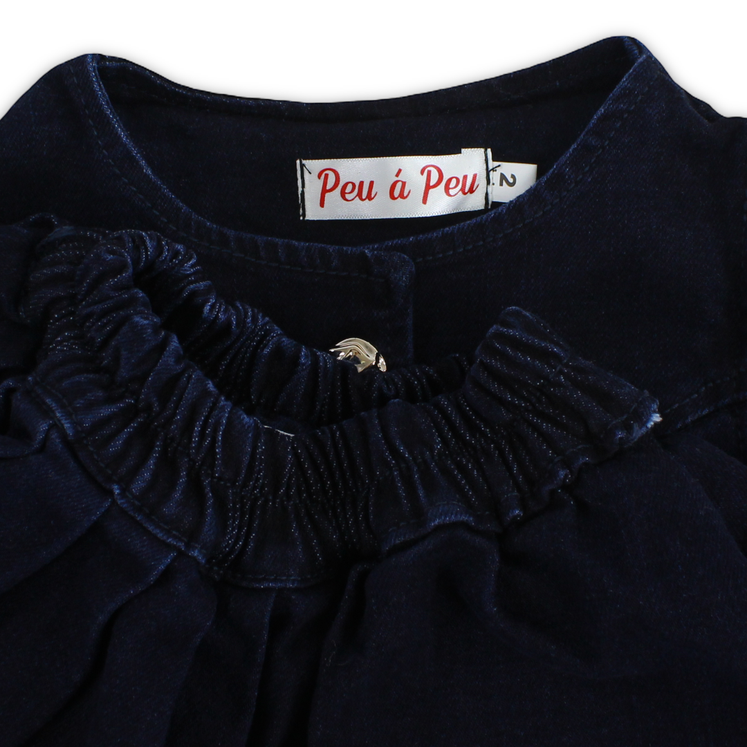 Girls Cotton Denim Sleeveless Outfit Set – Dark Blue
