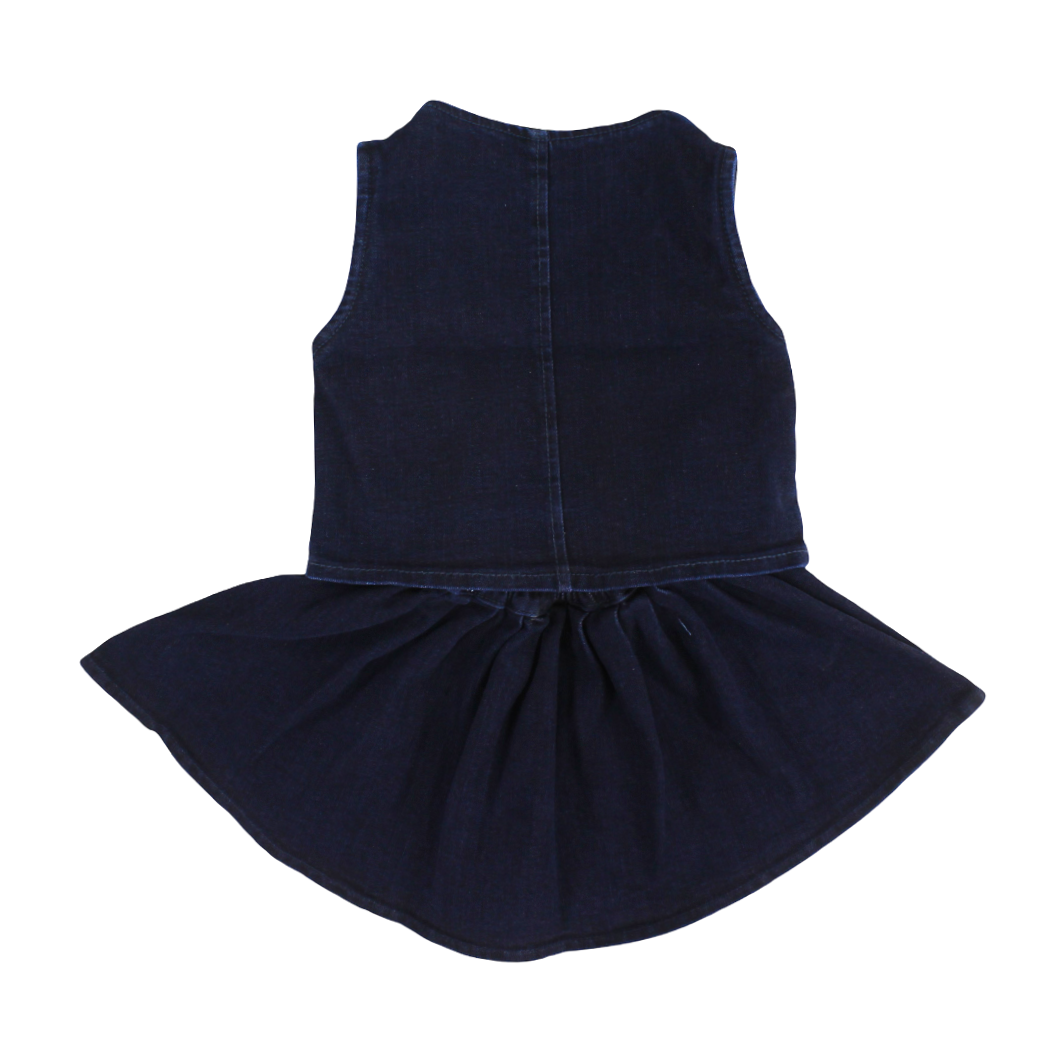 Girls Cotton Denim Sleeveless Outfit Set – Dark Blue