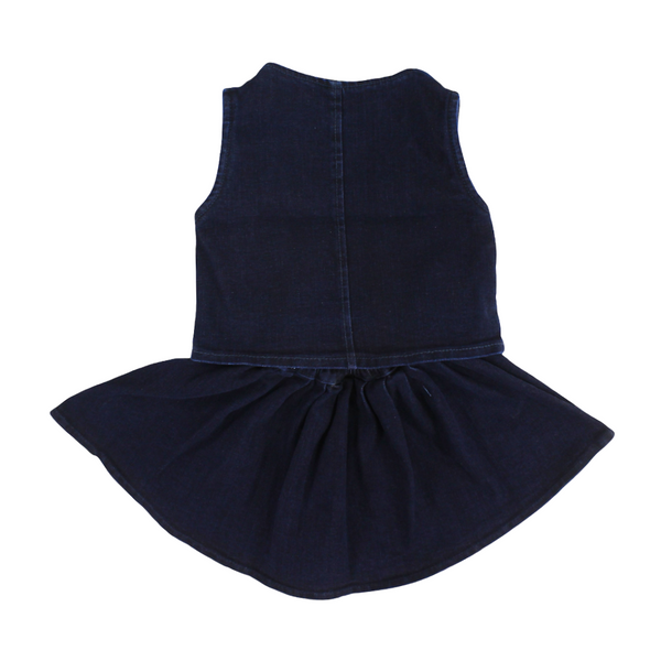 Girls Cotton Denim Sleeveless Outfit Set – Dark Blue