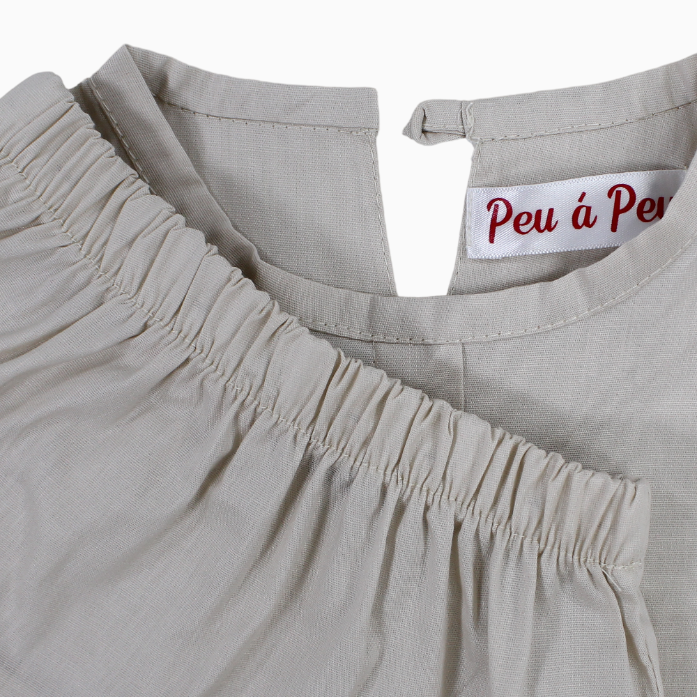 Girls Cotton 2-Piece Outfit Set – Beige with Little Bows