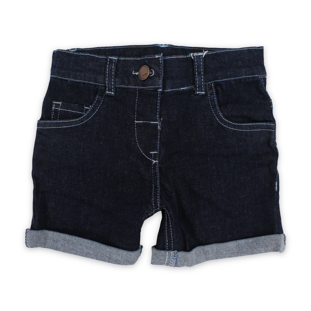Baby Girls Denim Boyfriend Shorts with Rolled – Dark Denim