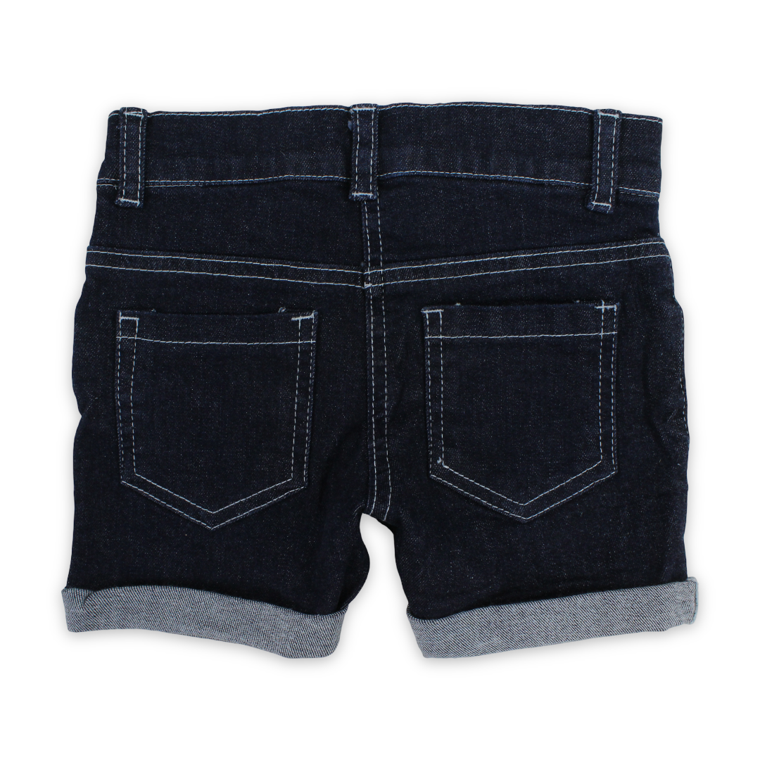Baby Girls Denim Boyfriend Shorts with Rolled – Dark Denim