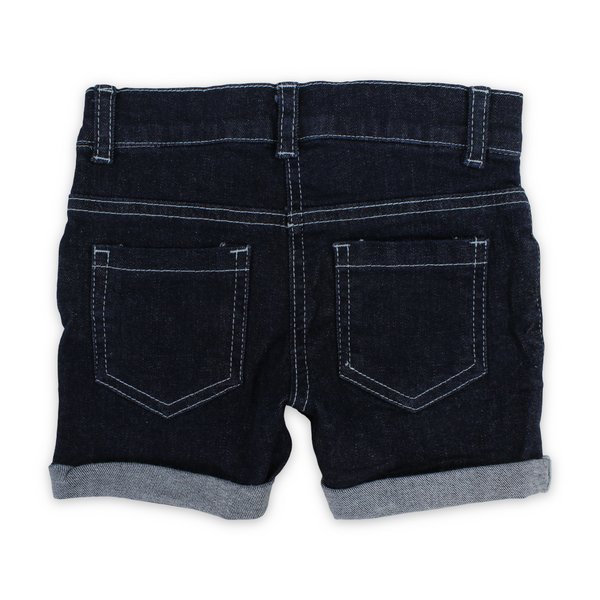 Baby Girls Denim Boyfriend Shorts with Rolled – Dark Denim