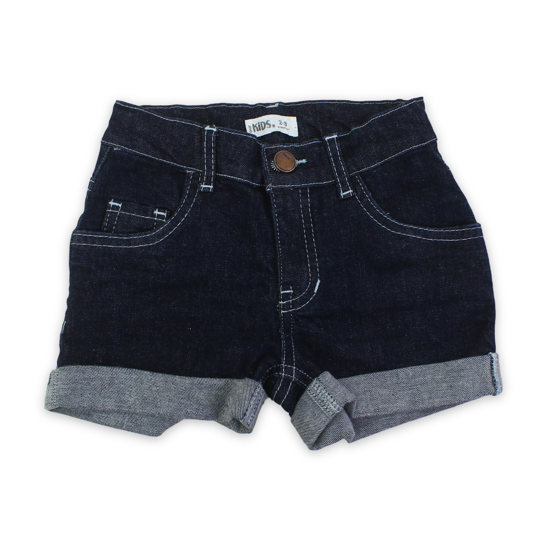 Girls Denim Boyfriend Shorts with Rolled – Dark Denim