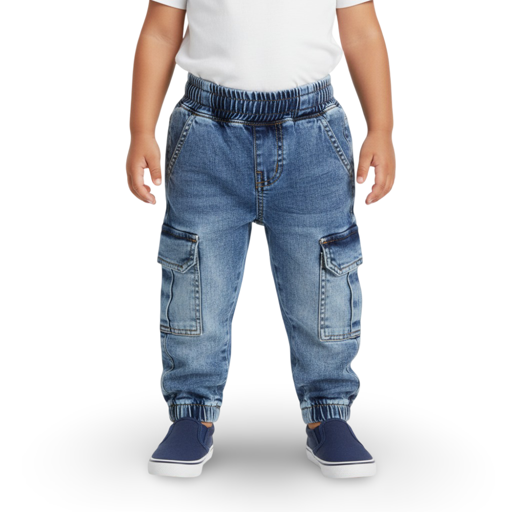 Baby Boys Cargo Jeans – Medium Wash