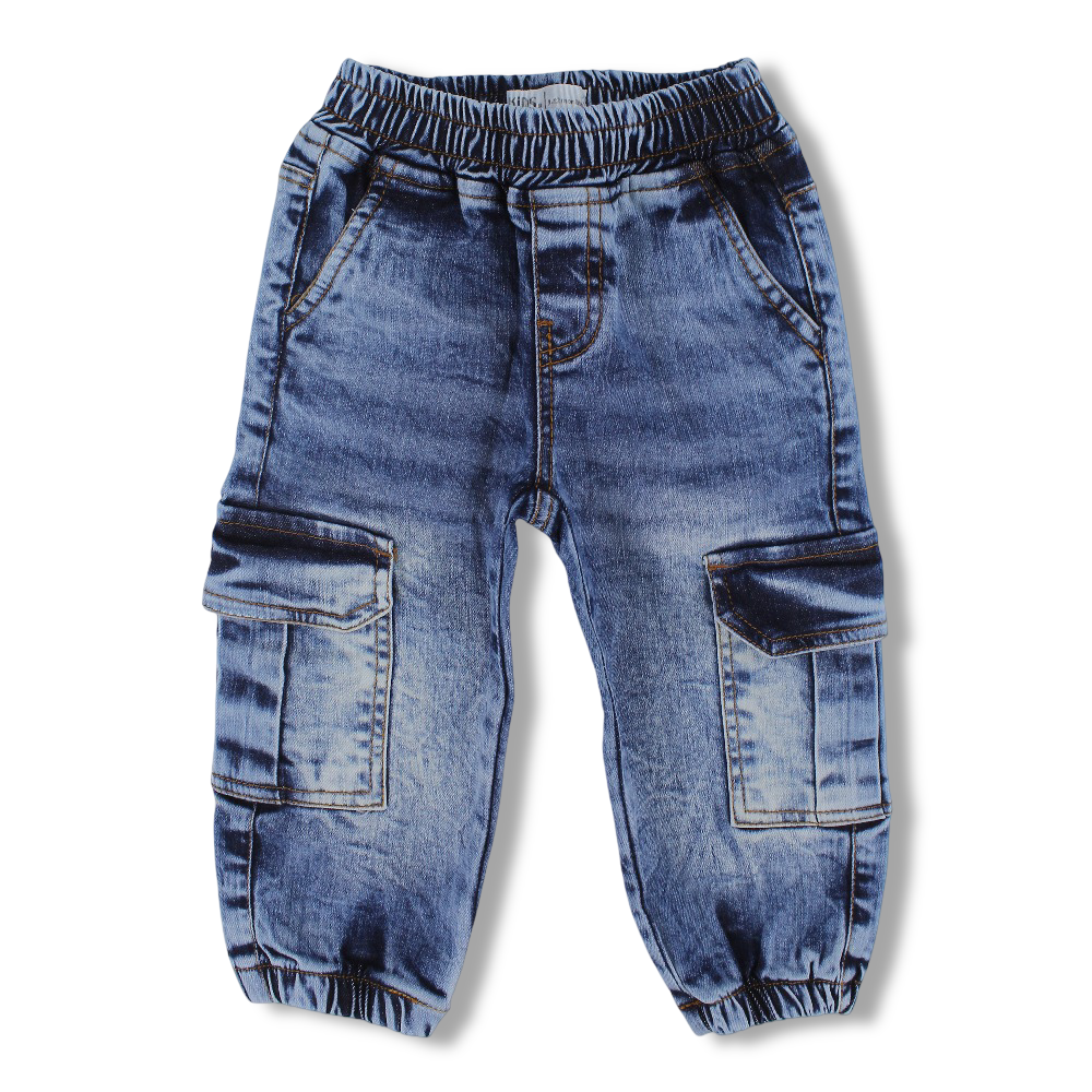 Baby Boys Cargo Jeans – Medium Wash