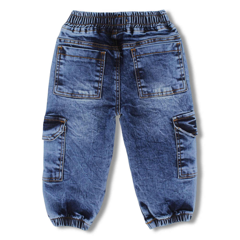 Baby Boys Cargo Jeans – Medium Wash