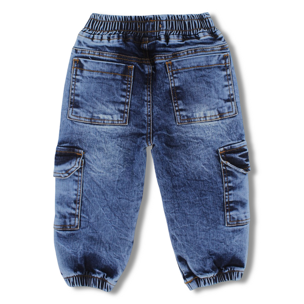 Baby Boys Cargo Jeans – Medium Wash